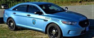 a blue Maine state police cruiser