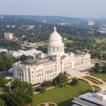 a sky view of the Arkansas state capitol building