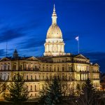 the Michigan State Capitol building at night