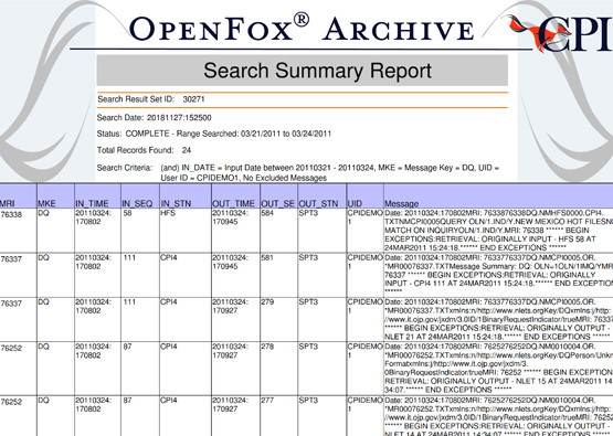 OpenFox® Archive 3 search report demo
