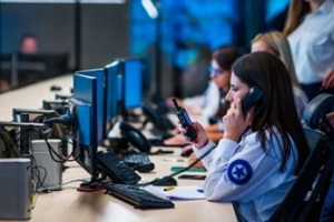 police officer working on computer