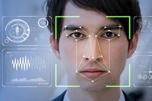 man scanning face using facial recognition