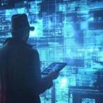 Detective Analyzing Holographic Crime Scene Data Through 3D Recreation to Gather Evidence and Clues